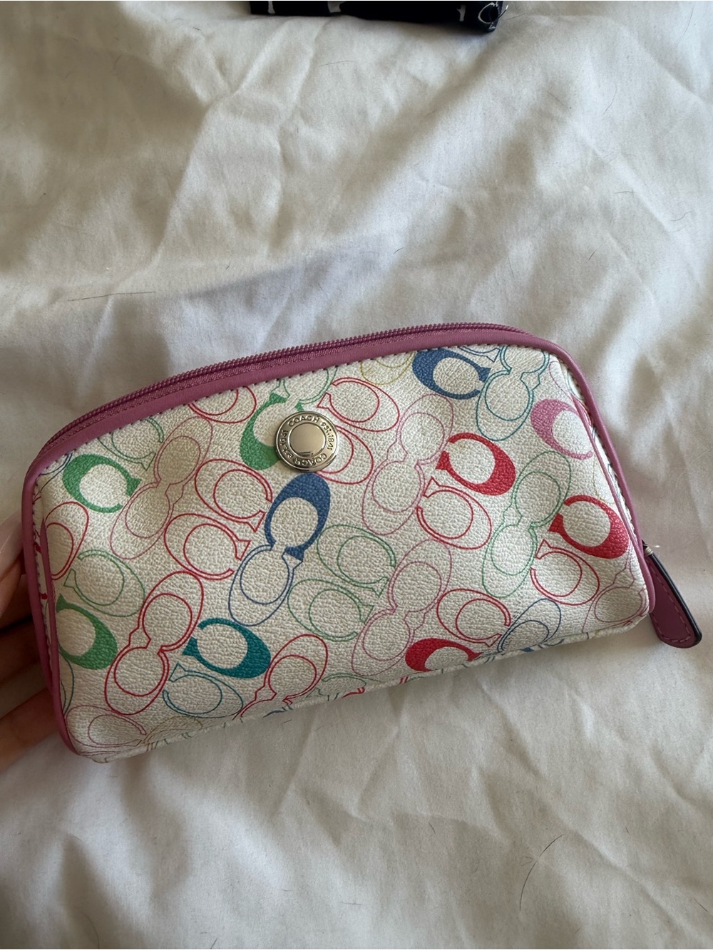 Coach Multicolor Signature Cosmetic Pouch with Pink Trim